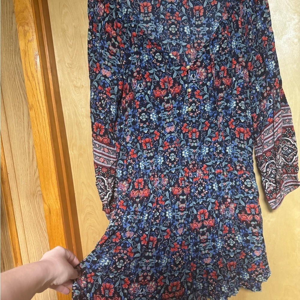 American Eagle Outfitters Blue and red flowered Ruffled Tiered romper